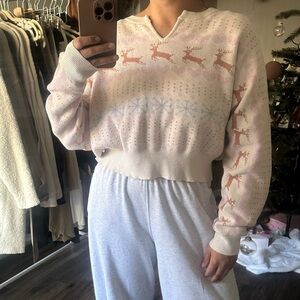 Cotton On Reindeer Fairisle Cream Semi Cropped Sweater Size M